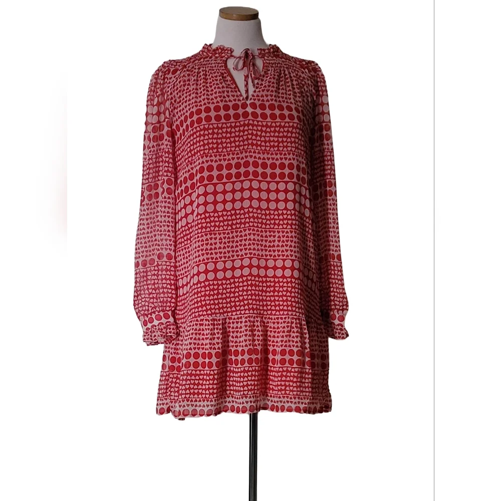 Loft Sheer Heart Ruffled Tunic Date Night Brunch Party Midi Dress